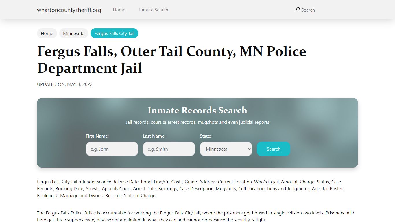 Fergus Falls, MN City Jail Inmates, Arrests